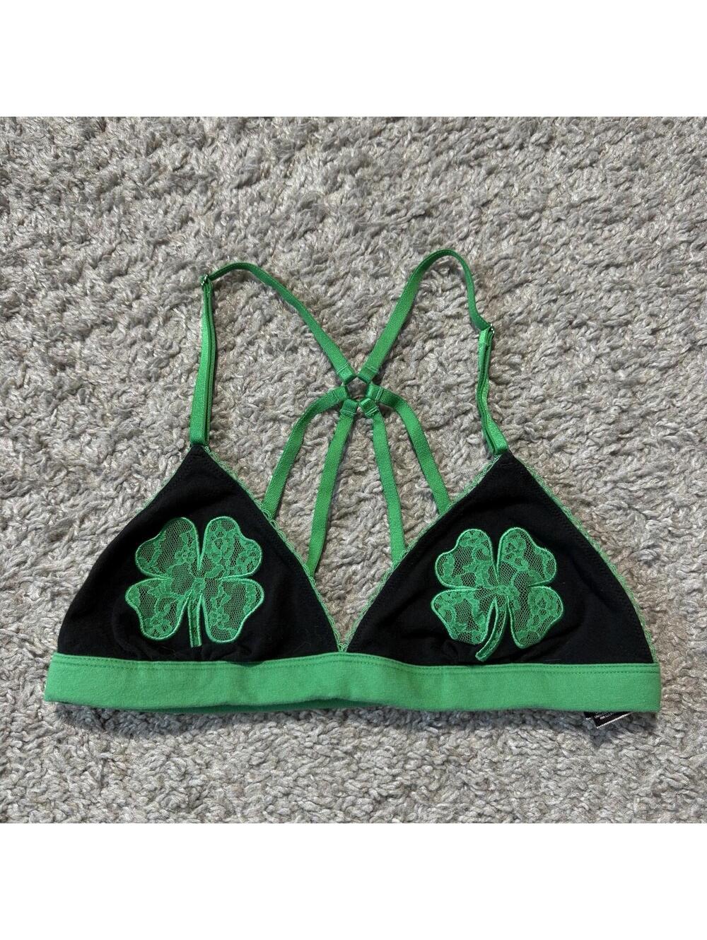 Victoria's Secret St Patrick’s Shamrock Clover Lace Triangle Bralette Medium